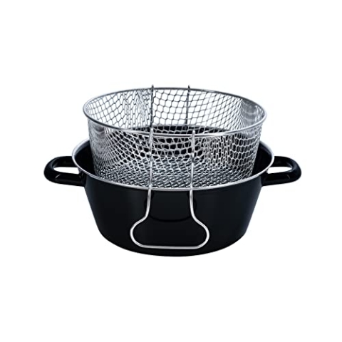 Riess, 0366-022, Pommes-frites Pfanne mit Einsatz 20, CLASSIC - SCHWARZEMAILLE, Durchmesser 20 cm, Höhe 10 cm (ohne Einsatz 9,3 cm), Emaille, schwarz, Induktion