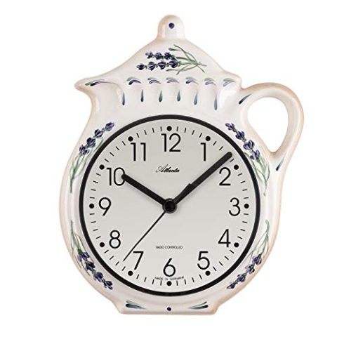 Atlanta Küchenuhr Landhaus Keramik Weiß Kanne mit Lavendel - 6025