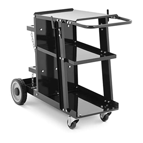 Stamos Welding S-WECA-1 Schweißwagen Schweißmobil Wagen für Schweßgeräte (65 kg, 3 Ablageflächen, Stahl, Gasflaschenhalterung)