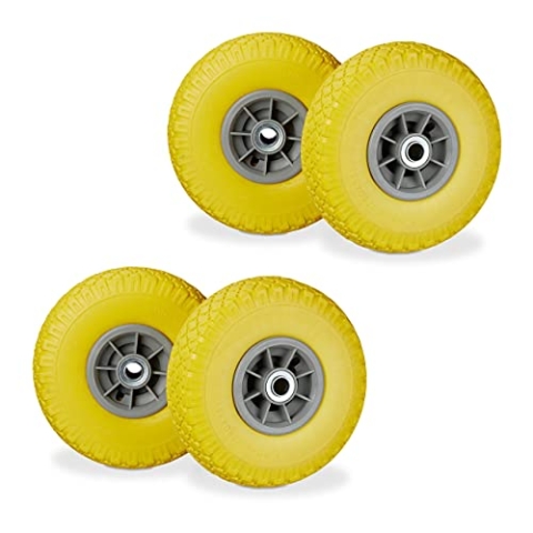4 x Sackkarrenrad, pannensichere Vollgummireifen, 3.00-4 Zoll, 20mm Achse, bis 80 kg, 260 x 85 mm, Ersatzrad, gelb-grau
