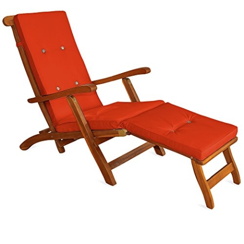 DETEX® Liegenauflagen Leinenoptik 8 Knöpfe Rückhalteband Auflagen Liege Polster Kissen Liegestuhl Orange