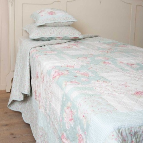 Clayre & Eef Tagesdecke Quilt Plaid SPRING türkis/grün/rosa 230x260 cm
