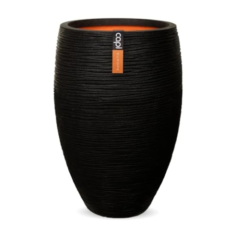 Capi Europe - Gefäß elegant Deluxe Rib NL - 51x72 - Schwarz - Öffnung Ø31 - Blumentopf für den Innen- und Außeneinsatz - Bruchsicher - 100% recycelbar - KBLR1138