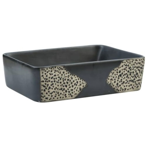 vidaXL Aufsatzwaschbecken, Rechteckig Waschbecken mit Muster, Handgefertigt Waschtisch Waschschale für Badezimmer, Handwaschbecken Spülbecken, Schwarz 46x35,5x13cm Keramik