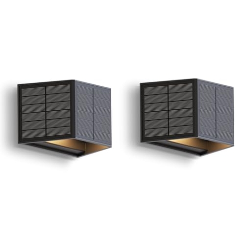 CALEX Caserta Solar Wandleuchte, 2er-Set, Up & Down Außenbeleuchtung, Solarbetriebene Gartenlampe, Wasserdicht, Schwarz
