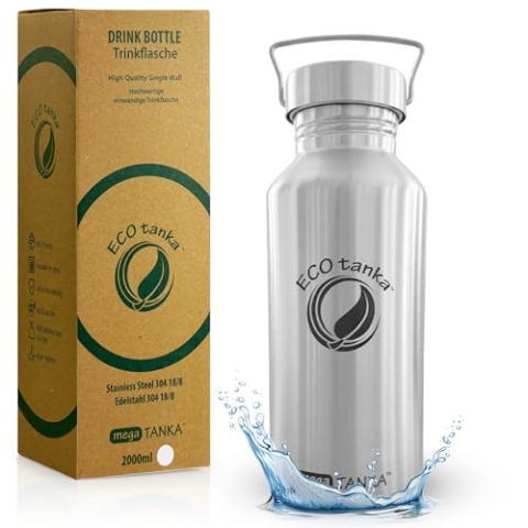 ECOtanka 2,0 Liter megaTANKA™ Edelstahl Trinkflasche Edelstahlverschluss - Nachhaltige Trinkflasche für Sport, Outdoor, Fitness, BPA-Frei, Auslaufsicher, hergestellt für eine Lebenszeit