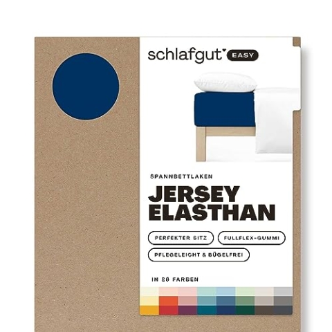Schlafgut Easy Jersey Elasthan Spannbettlaken 140x200 bis 160x220 Blue Deep, Spannbetttuch aus superweicher Baumwolle mit Elasthan