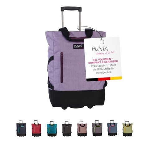 Punta® Einkaufstrolley 33L Flieder | Einkaufstrolley modern mit Skater-Rollen – leise & leichtgängig | modernes Design | ideal für Einkäufe, Reisen & Sport | Wheel Shopping Roller für unterwegs