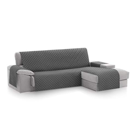 Textil-home MALU Chaise Longue Sofa Bezug, Schutz für Rechtsarm Gesteppte Sofas - sofaueberwurf L Form - Größe -240cm. Farbe Grau (Vorderansicht)