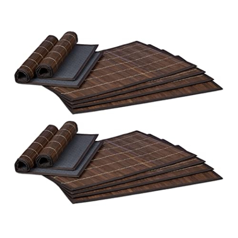 Relaxdays 24 teiliges Tischset, Platzdeckchen aus Bambus, Rutschhemmende Unterseite, Platzset abwischbar, 30 x 45 cm, braun