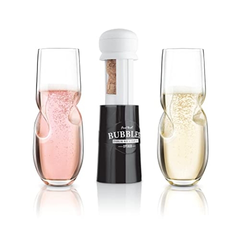 Final Touch Champagnerglas-Set, gebogen, ohne Stiel, 2 Gläser und sicherer Pop-Öffner, handgefertigt, 284 ml, für Sekt, Mimosen, Prosecco, ideal zum Verschenken und Einzug