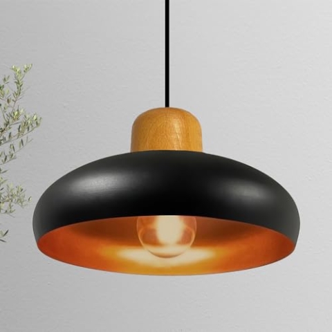 bamyum Androa Hängelampe Esstisch Schwarz Kupferfarbe Metall Ø40 cm 1 flamming, Deckenlampe, Pendelleuchte Esstisch Holz Vintage Deckenleuchte Küchenlampe Hängend Vintage Hängelampe Wohnzimmer Schwarz