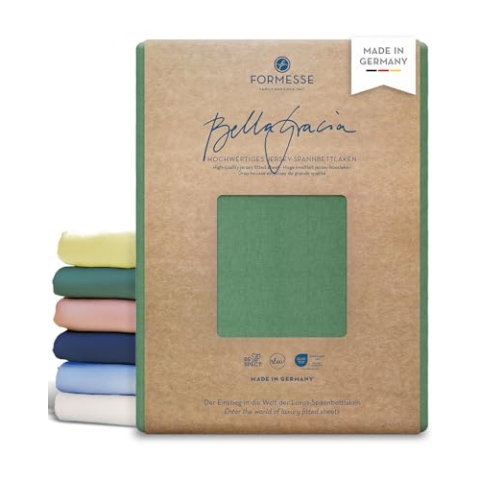 Formesse – Bella Gracia Jersey Spannbettlaken 120x190-130x220cm - bis 25cm Höhe - 97% Baumwoll-Kompaktgarn/Spannbetttuch aus Deutschland/Baumwoll Bettlaken mit Elasthan - Farbe Olive