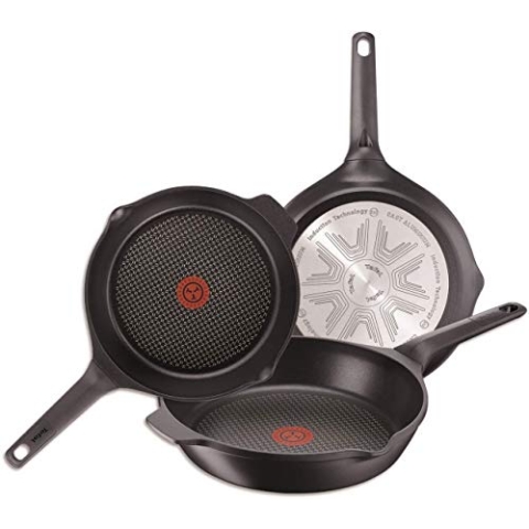 Tefal Aroma 3er Set Pfannen: 3 Pfannen 22/24/26 cm aus Aluminiumguss, Titan Beschichtung, Antihaft-Pfannen, Thermosport, Ausgießkanten, dicker Boden, alle Arten von Küchen