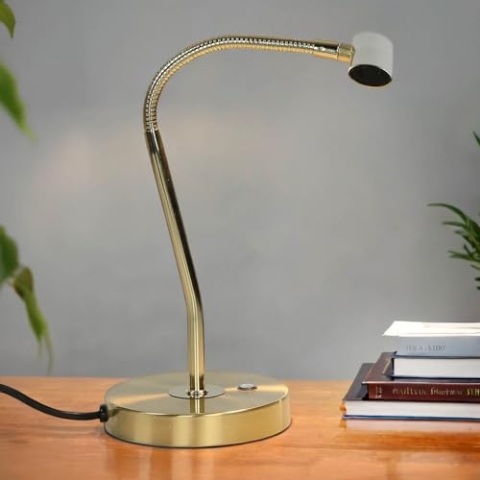 Licht-Erlebnisse Edle LED Tischleuchte Klavierleuchte klassische in Messing Optik 4 Watt LED Tischlampe Klavierlampe für Innen Beistelltisch