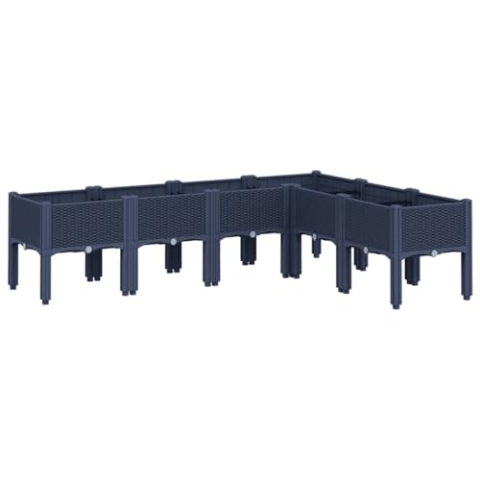 vidaXL Pflanzkasten, Blumenkübel mit Beinen Rattan-Optik, Pflanzkübel für Garten Terrasse, Blumenkasten Hochbeet Gemüsebeet, Grau 160x120x42cm PP