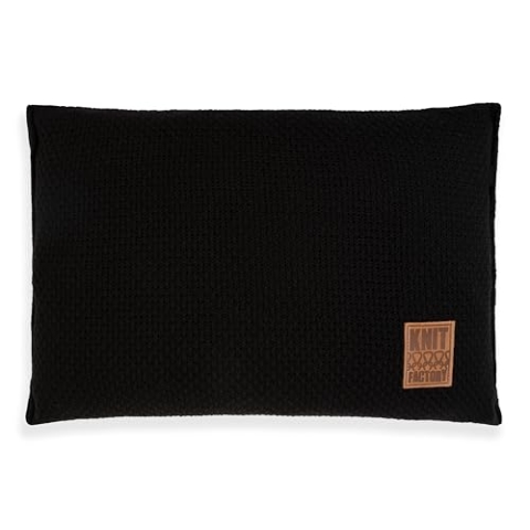 KNIT FACTORY - Jesse Zierkissen - Rechteckige Sofa Kissen - Schwarz - Gestrickter Dekokissen - Couchkissen - 60x40 cm - Kissenbezug mit Füllung und Bezug