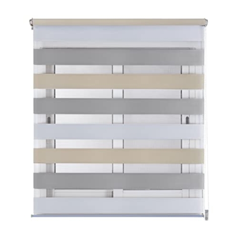 STORESDECO Doppelrollo Klemmfix ohne Bohren. Klemmrollo Einfache Montage, Zebra Rollo lichtdurchlässig und verdunkelnd, Duo Rollo ideal für Flügelfenster! | Dreifarbig, 150 cm x 180 cm