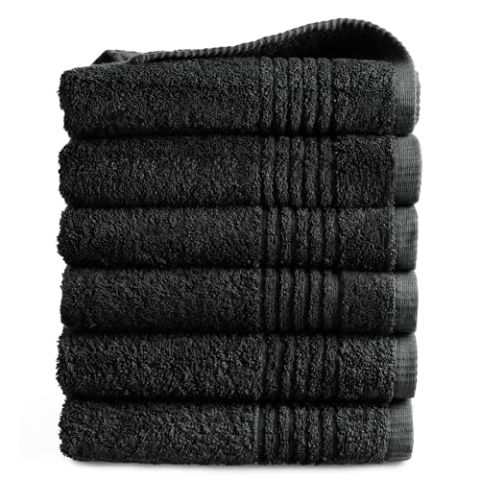 PHLOX Handtuch Set 50 x 100 cm – (6 Stück) 100% Baumwolle Badehandtücher – Oeko-Tex Made in Green Zertifiziert | 600 g/qm | Weiche & Saugfähige Badetücher Set – Premium Qualität - Schwarz