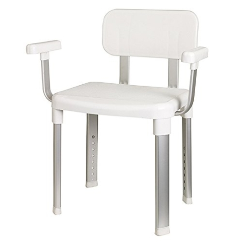 Weinberger Badstuhl Duschhocker mit Rückenlehne und Armlehnen | Höhenverstellbar | Anti-Rutsch | Belastbar bis 150 kg | Moderne Badezimmer Sitzhilfe für Senioren | Modell 43907 | Weiß