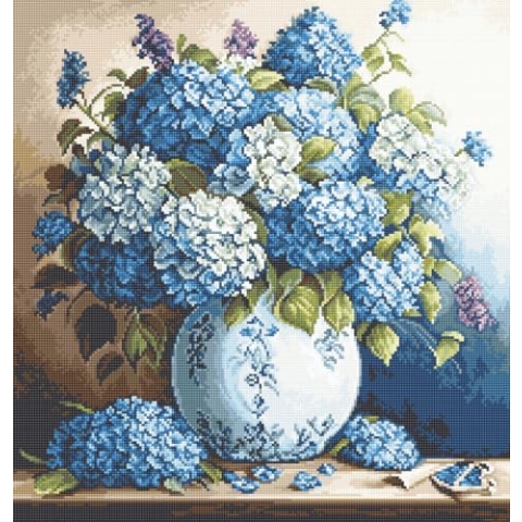 Luca-S Kreuzstich Stickpackung Vase mit Hortensien Zählmuster, Multifarbig