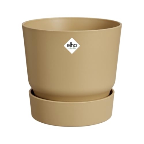 elho Greenville Rund 40 - Blumentopf für Innen und Außen - Selbstbewässerungstopf - 100% Recyceltem Plastik - Ø 39.0 x H 36.8 cm - Beige/Goldener Sand