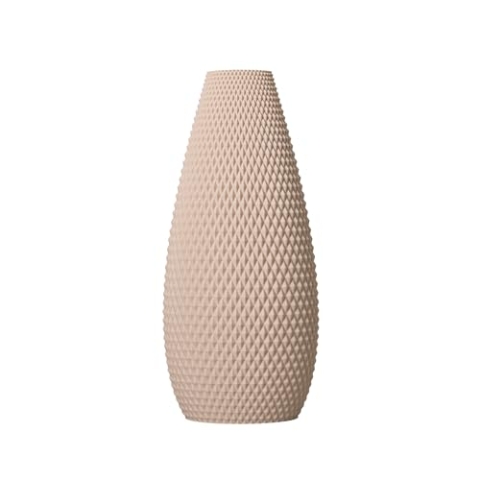 SLIMPRINT Vase Flux, Beige, 18,1 x 13,7 x 40 cm, Halbrunde Tischvase mit Geometrischem Muster für Trockenblumen, Recycelter Biokunststoff