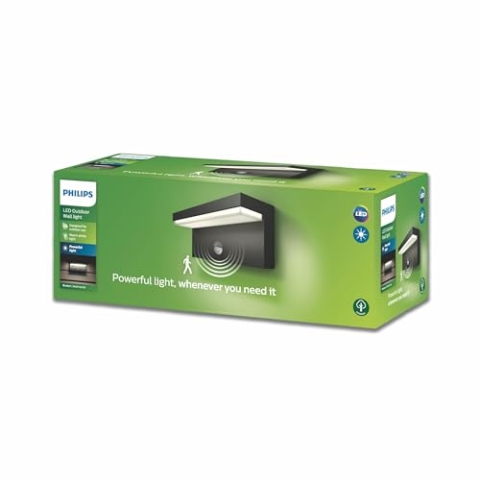 Philips LED Bustan ultra effiziente Außenwandleuchte 9W mit Bewegungssensor, 2700K warmweißes Licht, Anthrazit, IP44 wetterfest, Einzelpack, Warmweiß