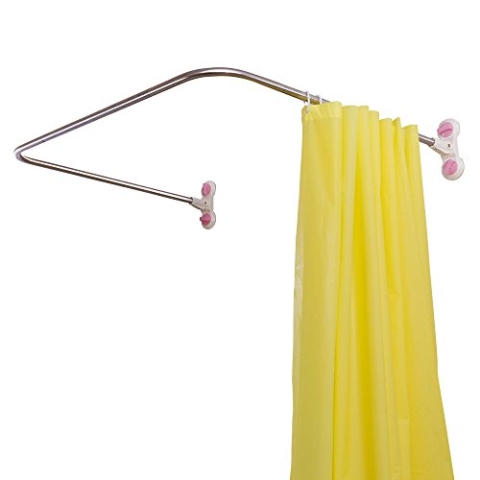 BAOYOUNI Badezimmer U-förmige Duschvorhangstange Ecke Duschvorhang Stange Pole, Dekorativ Geschwungenes Bad Vorhangschiene Bar mit Saugnapf 98 x 102cm