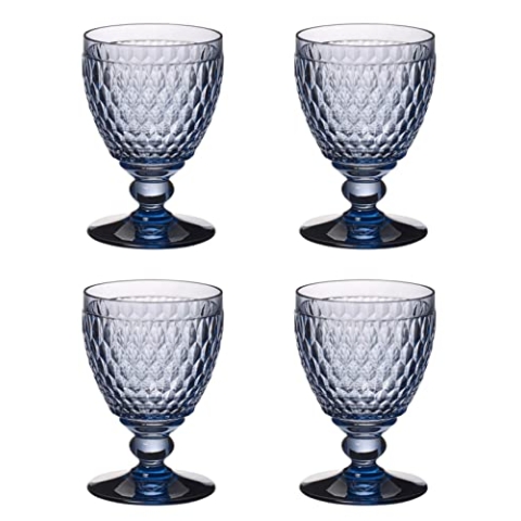 Villeroy & Boch Boston coloured Wasserglas blue 4 Stück Nr. 1173090131 und 4er Set EKM Living Edelstahl Strohhalme