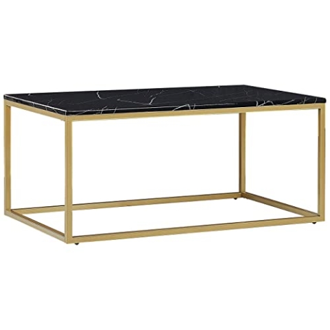 Trendy Couchtisch schwarz Marmor-Optik goldene Beine Delano