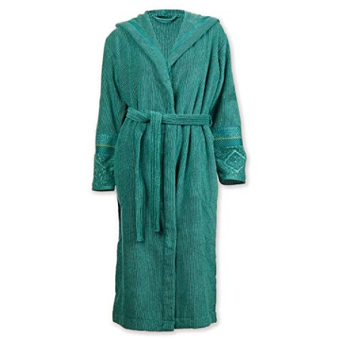 PIP Studio Jacquard Frottier Damen Bademantel Soft Zellige Green mit Kapuze, Größe:XS-32/34