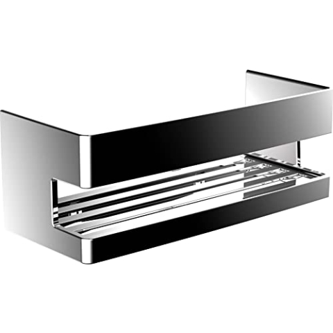 EMCO SYSTEM2 Schwammkorb, zum Anbohren, hochwertige Duschablage aus Metall, Duschkorb für Badeutensilien, Chrom, Fest, Wandkorb