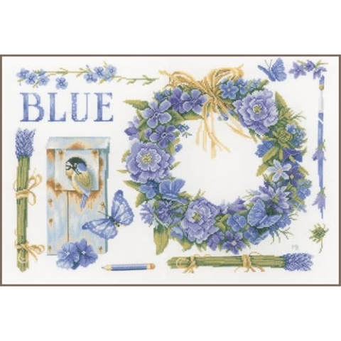 Lanarte Kreuzstich Stickpackungen Gezählter Kreuzstichbilder Set LAVENDEL & BLAUMEISE Wanddekoration Handarbeit Set für Erwachsene 50 x 35 cm DIY Deko Bastelset Handwerker Kreative Geschenkset