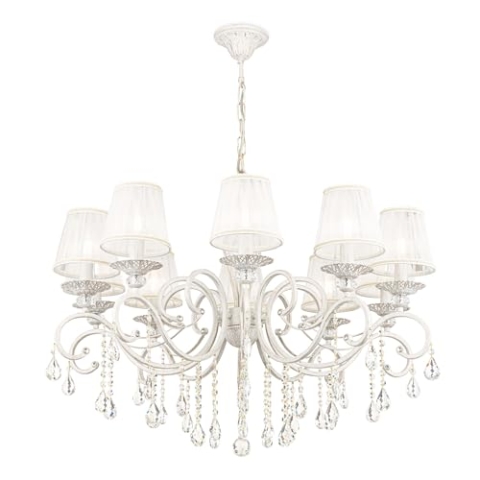 Maytoni Moderne Kronleuchter Grace 10 xE14 excl. Weiß mit Gold aus Organza, Metall Energieeffizient 40W für Küche, Schlafzimmer, Wohnzimmer, Esszimmer, Lobby