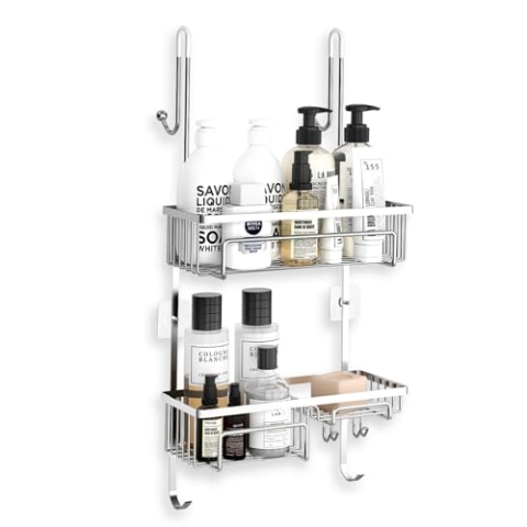 COSYLAND Duschablage über der Tür, rostfreier Badezimmer-Regal-Organizer, SUS304 Edelstahl, Wandregal für Wohnheim, WC, Bad und Küche, Silber