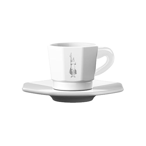 Bialetti Cups, Porcelain, White and Silver, 4