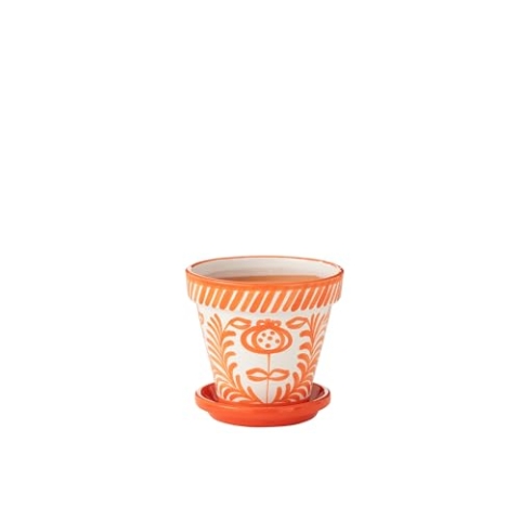 J-Line Flowerpot+Plate Granada Handmade+Painted Ceramic Naranja MEDIUM