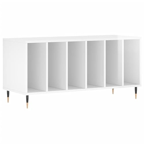 vidaXL Plattenschrank, Schallplattenschrank mit viel Stauraum, Plattenspieler Schrank für Wohnzimmer, LP Schrank Schallplattenständer, Hochglanz Weiß Holzwerkstoff