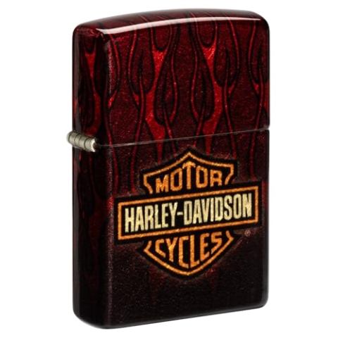 Harley-Davidson Hell Flames Unisex-Herrenfeuerzeug aus mehrfarbigem schwarz-rotem Metall mit HD-Emblem