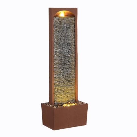 Teamson Home Moderner Outdoor Wasserfallbrunnen Rotstein mit LED