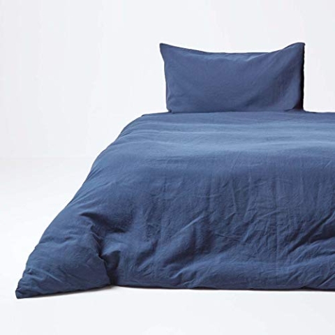 Homescapes 2-teiliges Leinen-Bettwäsche-Set Marineblau, 1 Bettbezug 150x200 cm & 1 Kissenbezug 80x80 cm aus 60% Leinen und 40% Baumwolle