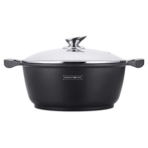 Royalty Line - RL-BS24M Kochtopf mit Marmorbeschichtung, Glasdeckel, Induktion, 3,8 l, 24 cm, Schwarz