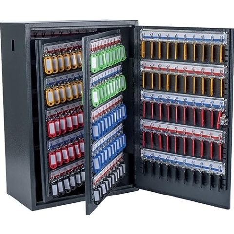 Pavo - Deluxe Schlüsselkasten/Schrank, 300 Haken mit seitlichem Schlüsseleinwurf ,Maße : 20x38x55 cm, dunkelgrau / 300 Schlüsselanhänger inklusive, Grau