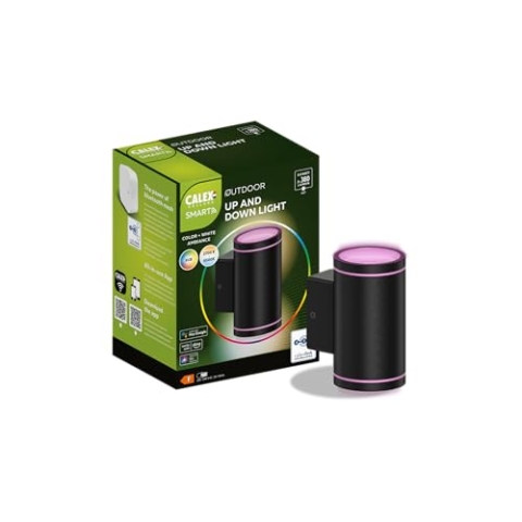 CALEX Smart Outdoor LED Gartenleuchte, Wandleuchte mit App und Kompatibel Alexa Sprachsteuerung, WLAN Wandaussenleuchte Wasserdicht, RGB-Farben und Warmweißes Licht, Dimmbar, Schwarz