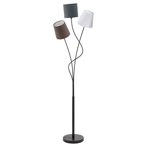 EGLO Stehlampe Maronda, 3 flammige Stehleuchte, Standleuchte aus Stahl und Stoff, Farbe: Schwarz, anthrazit, weiß, braun, Fassung: E14, inkl. Trittschalter