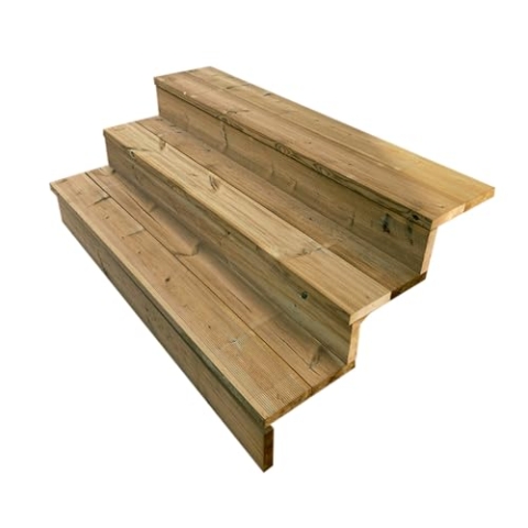 Außentreppe Holz, 2 bis 7 Stufen, fertiges Set, Gartentreppe aus Holz, für Garten, Balkon und Terrasse (3 Stufen mit Setzstufen, 140 cm)