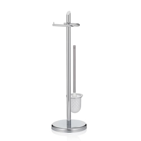 Kela WC Garnitur mit Toilettenpapierhalter und Bürstentopf 73cm, Toilettenbürste mit offenem Klobürstenhalter Ken, Metall, Silber glänzend, 73 cm