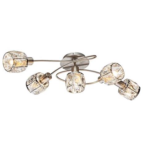 Globo Decken Leuchte Arme gebogen Glas Kristall Wohn Ess Zimmer Lampe Chrom Strahler 54356-5