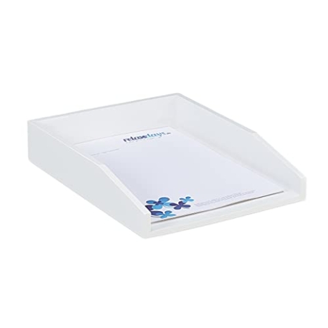 10 x Dokumentenablage, stapelbar, DIN A4 Papier, Büro, Schreibtisch, Briefablage aus Bambusholz, 6x25x33 cm, weiß